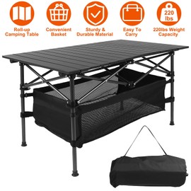 iMounTEK Folding Camping Table with Storage Bag Portable Lightweight Aluminum Roll-up Picnic BBQ Desk with Carrying Bag Heavy Duty Outdoor Beach Backyard Party Patio