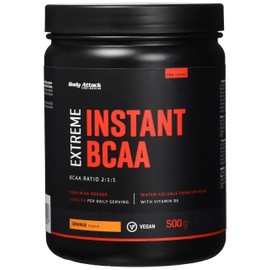 Body Attack INSTANT BCAA - 500 g - Orange - Made in Germany - Gut lösliches, veganes BCAA Pulver im Verhältnis 2:1:1 - Zuckerfreie Aminosäuren für Muskelaufbau Training - Mit L-Leucin