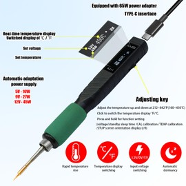 Kaisi K211 65W Smart Micro Portable Soldering Iron Fast Heating 212-842℉,Lightweight compact Soldering Iron Pen usb c solder iron kit with Temperature calibration and auto-sleep,3 Soldering Tips