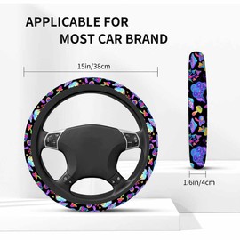 NOMEDOGYIm Mushrooms and Cats Car Steering Wheel Cover Psychedelic Colorful Steering Wheel Cover Car Decor Suitable for Most Vehicles Including Trucks and SUV