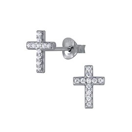 Premium Cross Earrings with Clear Crystal Stones Sterling Silver