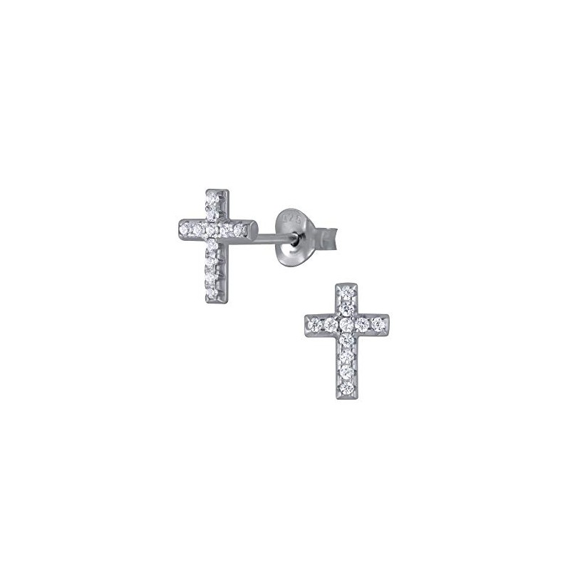 Premium Cross Earrings with Clear Crystal Stones Sterling Silver