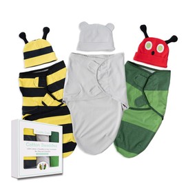 Cuddle Club Baby Swaddle | 100% Cotton Adjustable Hook-and-Loop Fastener Newborn Blanket Wrap - with Novelty Hat Beanie