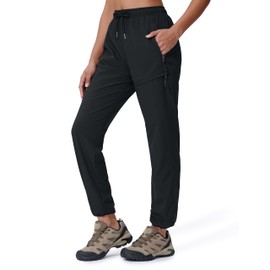 Seamaid Women's Hiking Pants Quick Dry Lightweight Travel Pants with Zipper Pockets Water Resistant for Outdoor Camping Black L