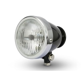 Alchemy Parts 4.5" Vintage Style Custom Retro Motorcycle Headlight Gloss Black with Chrome Bezel H4 55W Headlamp for Chopper Cruiser Bottom Mount Ideal for Trikes As Well (Type 3679)