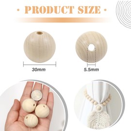 Toaob 30 mm Pack of 12 Wooden Beads, Round Natural Loose Spacer Beads for DIY Jewellery Making
