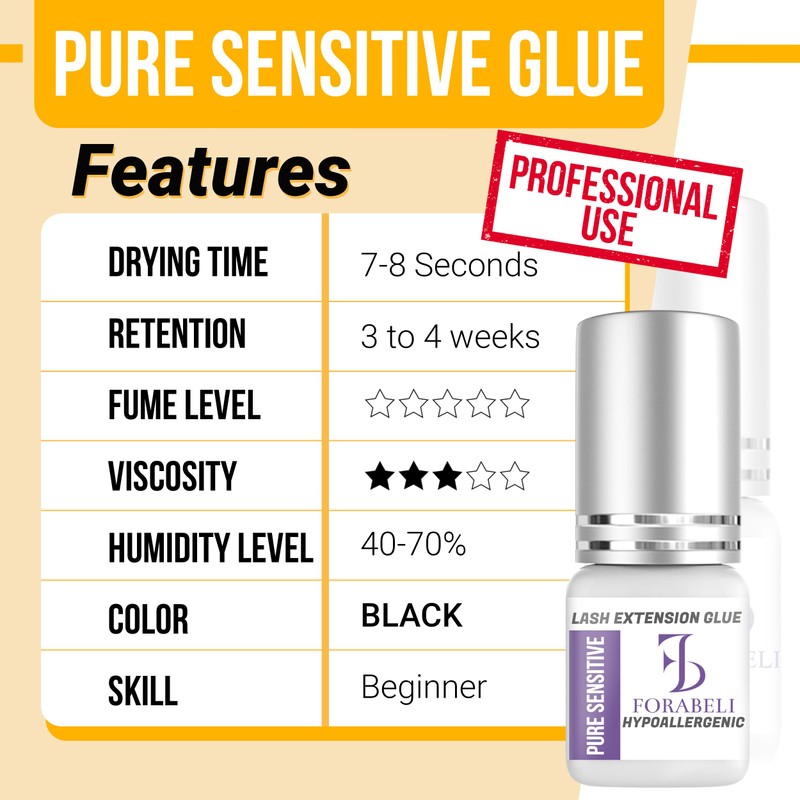 Forabeli Pure Sensitive Lash Extension Glue, 7–8 Sec Drying, No