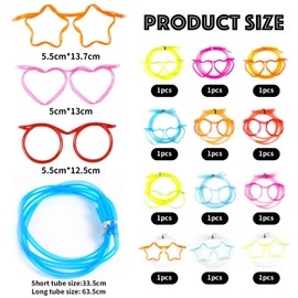 Pack of 12 Colourful Straw Glasses, Party Straw Glasses, Funny Straw Glasses, Children's Drinking Straws, Reusable Straw Glasses