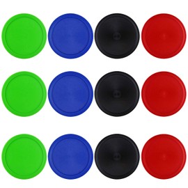 Kasteco 12 Pack 2.5 Inch Air Hockey Pucks for Small Size Table (Red Blue Green Black, 64x4 mm)