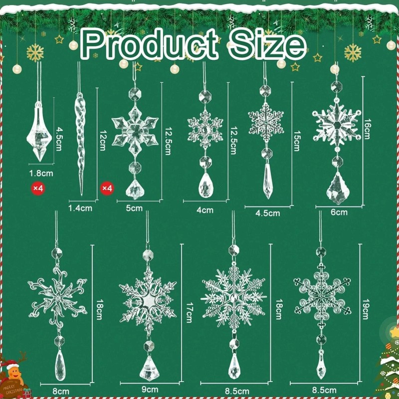 Christmas Tree Ornaments, 16pcs Crystal Snowflake Ornaments Christmas...