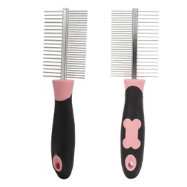 Dog Grooming Comb, Double Sided Pet Brush Stainless Steel Round Wide Dense Teeth Metal Pet Combs for Dogs Cats