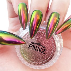 FNNZ Chameleon Chrome Nail Powder, Color-Shift Nail Powder Pigment Glitter Dust Magic Chameleon Mirror Effect Metallic Multi-Chrome Effect for Gel Polish Nail Art Decoration - Greeny Rose