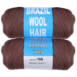 Kachanaa 2 Roll Brown Brazilian Wool Hair Yarn for Jumbo Braids Acrylic Hand Knitting Roll for Soft Faux Locs Goddess Locs Hair Extension Senegalese Twist Crochet Hair for Women 30#