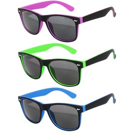 OWL 3 Pairs Vintage Two Tone Sunglasses Smoke and Mirror Lens Purple, Green, Blue