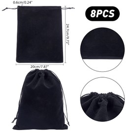 NBEADS 8 Pcs Large Black Velvet Pouch Bags, 24.7x20cm Large Drawstring Jewelry Pouches Big Rectangle Gift Bags for Wedding Candy Bags Gift Storage Bags