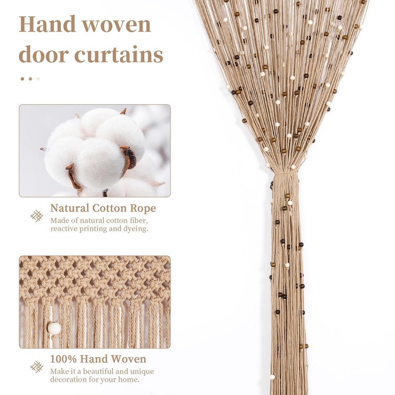 BECHAEO Macrame Beaded Curtain Boho Handmade Cotton Door String Curtain