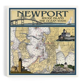 Newport, Rhode Island, Nautical Chart (Absorbent Ceramic Coaster, Single, Cork Back, Kitchen Table Decor)