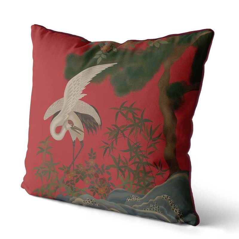 Kelly Stevens-McLaughlan, Crane Garden 2 Chinoiserie on Blue Cushion /