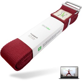 BACKLAXX ® Cotton Yoga Strap (Red) - Sustainable Yoga Accessory Set, Yoga Strap 250 cm Long with Practical Metal Clasp - Yoga Set Ideal for Yoga, Pilates and Stretching Including Application Video