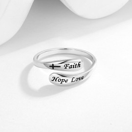 AMBCESSER 925 Sterling Silver Faith Hope Love Ring - Inspirational Adjustable Rings For Women, Adjustable, Sterling Silver, No Gemstone