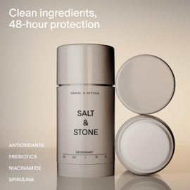 Salt & Stone Aluminum Free Deodorant | Extra Strength 48 Hour Protection for Women & Men | Made with Seaweed Extracts, Niacinamide & Prebiotics | Santal & Vetiver