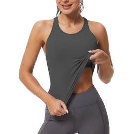 MathCat Workout Tank Tops for Women Racerback Basic Running Tanks Seamless Muscle Athletic Yoga Tops with Built in Bra Grey