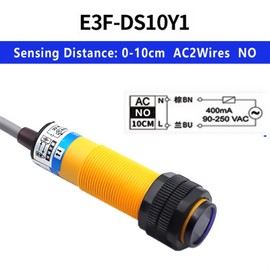 NFRFK Photoelectric Switch Diffuse Reflection Infrared Sensor Proximity Switch E3F-DS10C4/B2/P1/P2/Y1/Y2 NPN PNP NO NC M18 0-10cm (Color : E3F-DS10Y1 AC NO, Size : 1PCS)