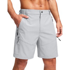 Pudolla Men's Hiking Cargo Shorts Lightweight 7" Travel Casual Shorts for Men Golf Work Outdoor with 5 Zipper Pockets(Bright Grey 3X-Large)