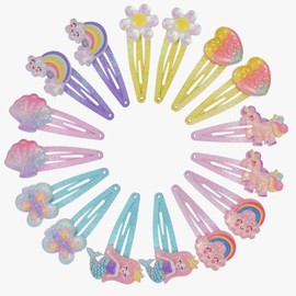 Halinuia 16 Pieces Girls Unicorn Mermaid Flower Hair Clips Sequin Rainbow Hair Clips Baby Girls Butterfly for Kids Birthday Gifts and Parties