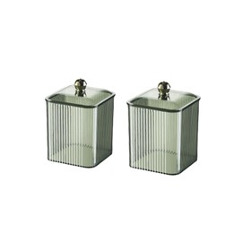 RANNYOZIO 2 Pack Acrylic Qtip Holder Cotton Swabs Holder Cotton Ball Organizer Qtip Dispenser Holder with Lid for Bathroom Vanity Canister Storage(Green)
