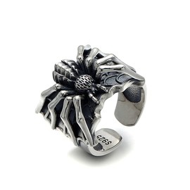 OIDIMS Punk Men's Spider Rings for Men Women 3D Statement Gothic Hip Pop Biker Finger Jewelry Adjustable Open Ring Cool Animal Silver Plated Dominant Style Gifts for Bff