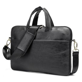 Kinmac 360° Protective Waterproof PU Leather Laptop Shoulder Messenger Sleeve Briefcase case Bag (13 inch-14 inch, Black PU)