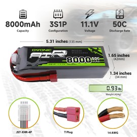 OVONIC 3s 11.1V Lipo Battery 8000mAh 50C Max to 80C Lipo Battery Soft Case with Dean-Style T Connector for RC Airplane Helicopter Car Truck Boat (2 Packs)