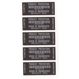 Product Protection Black with White Printing Tamper Evident Security Labels Stickers X 100 Each with Unique Serial Number