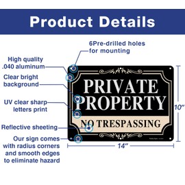 No Trespassing Signs Private Property,14x10 Inch Rust Free Aluminum Metal Sign,Reflective,Fade Resistant,Weather Resistant, UV Protected, Up to 7 Years Outdoor for Home