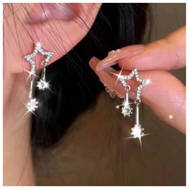 Inateannal Vintage Crystal Star Earrings Rhinestone Drop Earrings Boho Star Crystal Earrings Dangle Silver CZ Star Stud Earrings Jewellery for Women and Girls, Crystal