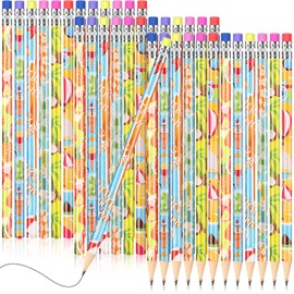 Fainne 36 Pcs Beach Themed Cool Summer Pencils Bulk Fun Wooden Assorted Colorful Pencils with Eraser for Reward Office Supply, 6 Style