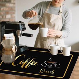 Ruhuayoupin Coffee Bar Mat For Countertop Hide Stain Absorbent Rubber Kitchen Dish Drying Mat For Counter Under Coffee Machine Maker Pad For Countertop 12*19in (Coffe Break, 12“*19")