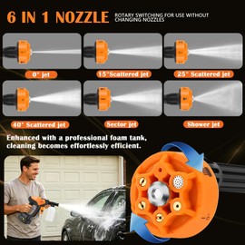 AOODIL Cordless Portable Washer Battery Powered, 6 in 1 Nozzle Handheld Washer with Tap Connector, 2 Batteries, 800PSI Lightweight Car Washer with 16ft(5m) Hose for Home & Outdoor Patio Garden