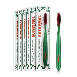 Euthymol- Cepillo de dientes original (clásico, paquete de 6) - Cerdas extragrandes, anchas y suaves para dientes y encías sensibles. Limpieza eficaz, suave y rápida.