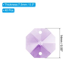PATIKIL K9 Crystal Octagon Beads 2 Holes Pendants, 40 Pack 14mm Chandelier Prisms Parts Ornaments Hanging Beads for DIY Arts Crafts Decoration, Light Purple