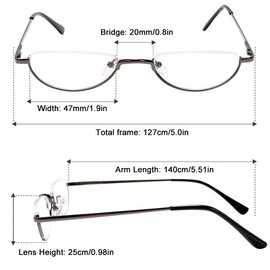 REAVEE 2 Pack Retro Designer Half Moon Reading Glasses Women Men Spring Hinge Half Frame Readers Stylish Slim Eyeglasses with Pouch,Gun Grey 2.25