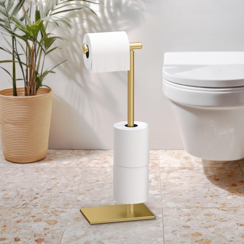 Gatco 1443B, Modern Rectangle Base Freestanding Toilet Paper Holder with