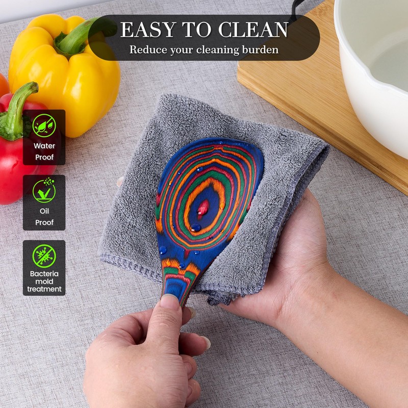 YUTFUBG Heat-Resistant Wood Cooking Utensils - 7pc Set, Eco-Friendly, Includes