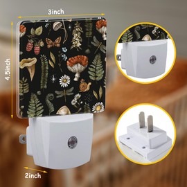 Neidius Night Light,Vintage Woodland Mushroom Plug-in Night Light Auto Dusk-to-Dawn Sensor Fern Moth Dragonfly Energy Efficient LED Lamp for Room Decor,Hallway,Kitchen,Bathroom,Nursery,Stairs