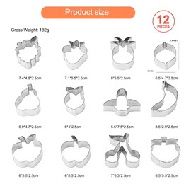 Fruit Cookie Cutters Set, 12 Pack Fruits Shaped Sandwich Biscuit Candy Molds for DIY, Baking, Kitchen Supplies