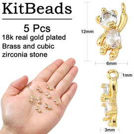 5pcs Cubic Zirconia Bear Charms 18K Gold Plated Cute Animal Hanging Charms for Jewelry Making Bracelets
