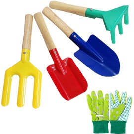 YORFULL Garden Tools Set for Kids,Children Beach Sandbox Toy,with Sturdy Wooden Handle Safe Gardening Tools Including,