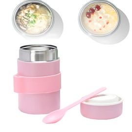 14 Onzas Termo de Comida,Tarro de Acero Inoxidable Aislado al vacío para Alimentos Fríos y Calientes,Recipiente térmico para Comidas de Viaje y Almuerzo sobre la Marcha(Rosa)