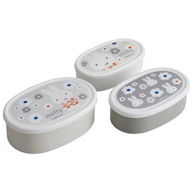 Skater SRS3SAG-A Antibacterial Bento Storage Containers, Set of 3, Miffy, Monotone, Made in Japan